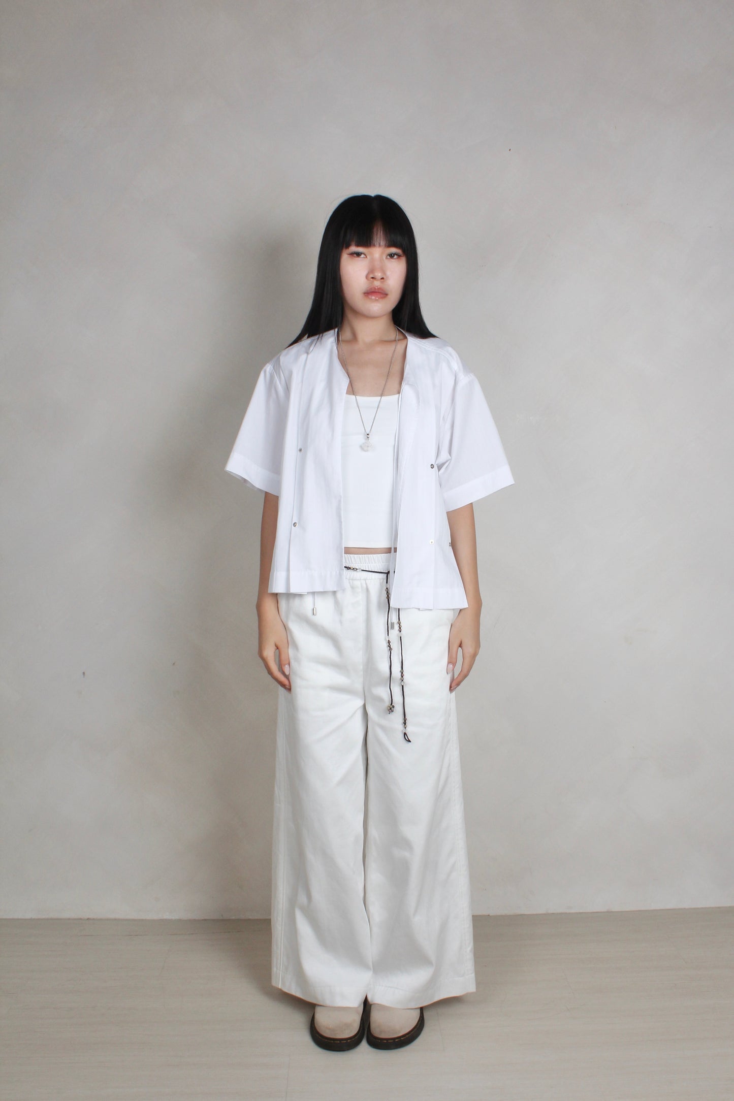 Pleated Shirt in White Dobby