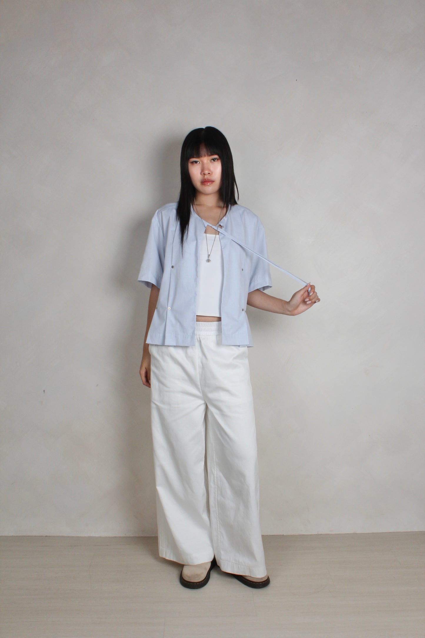 Pleated Shirt in Sky