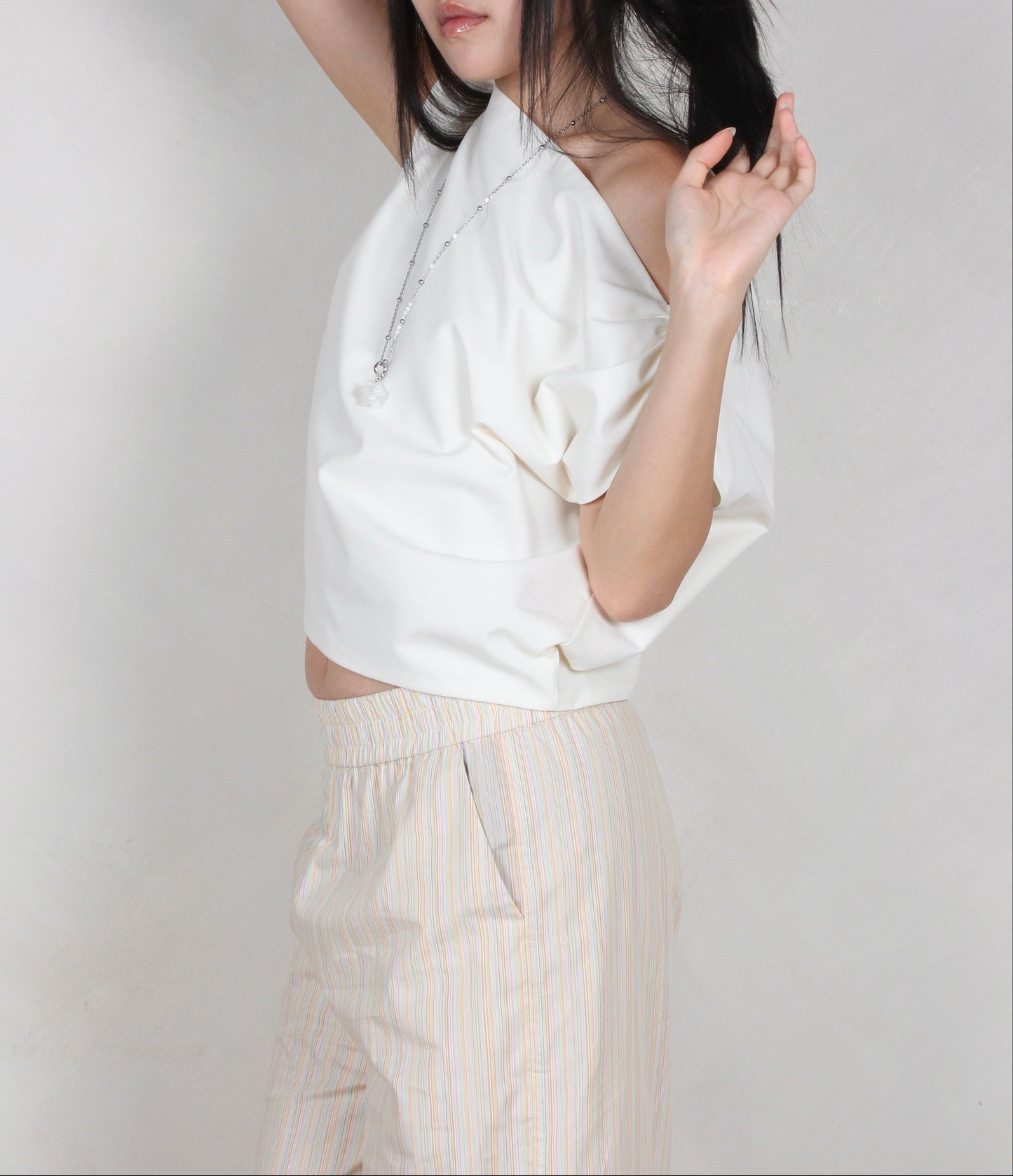 Asymmetrical Drape Top in Cream