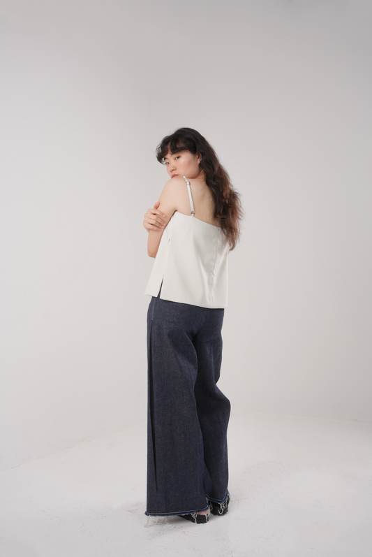 Cocoon Box Pleat Pants in Denim