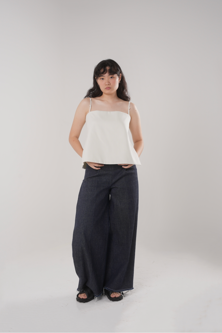 Cocoon Box Pleat Pants in Denim