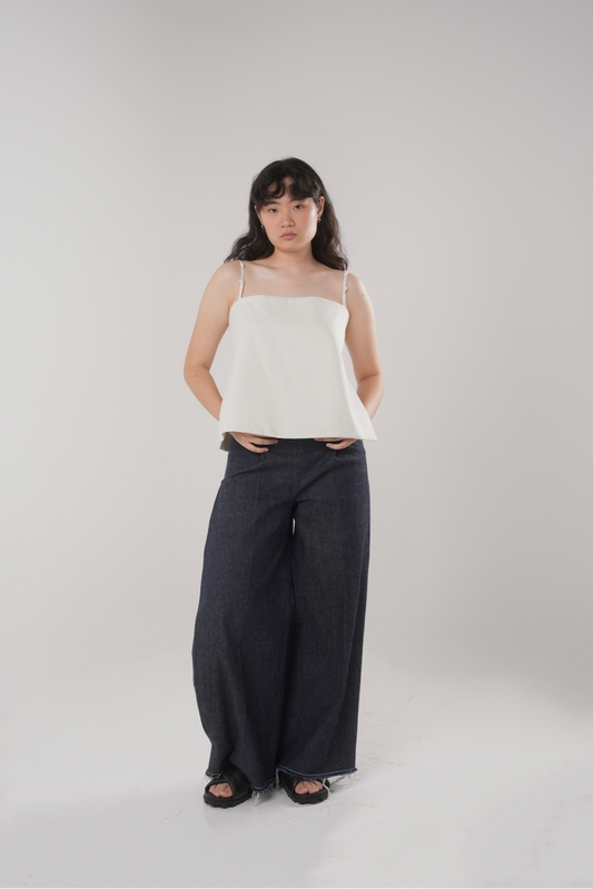 Cocoon Box Pleat Pants in Denim