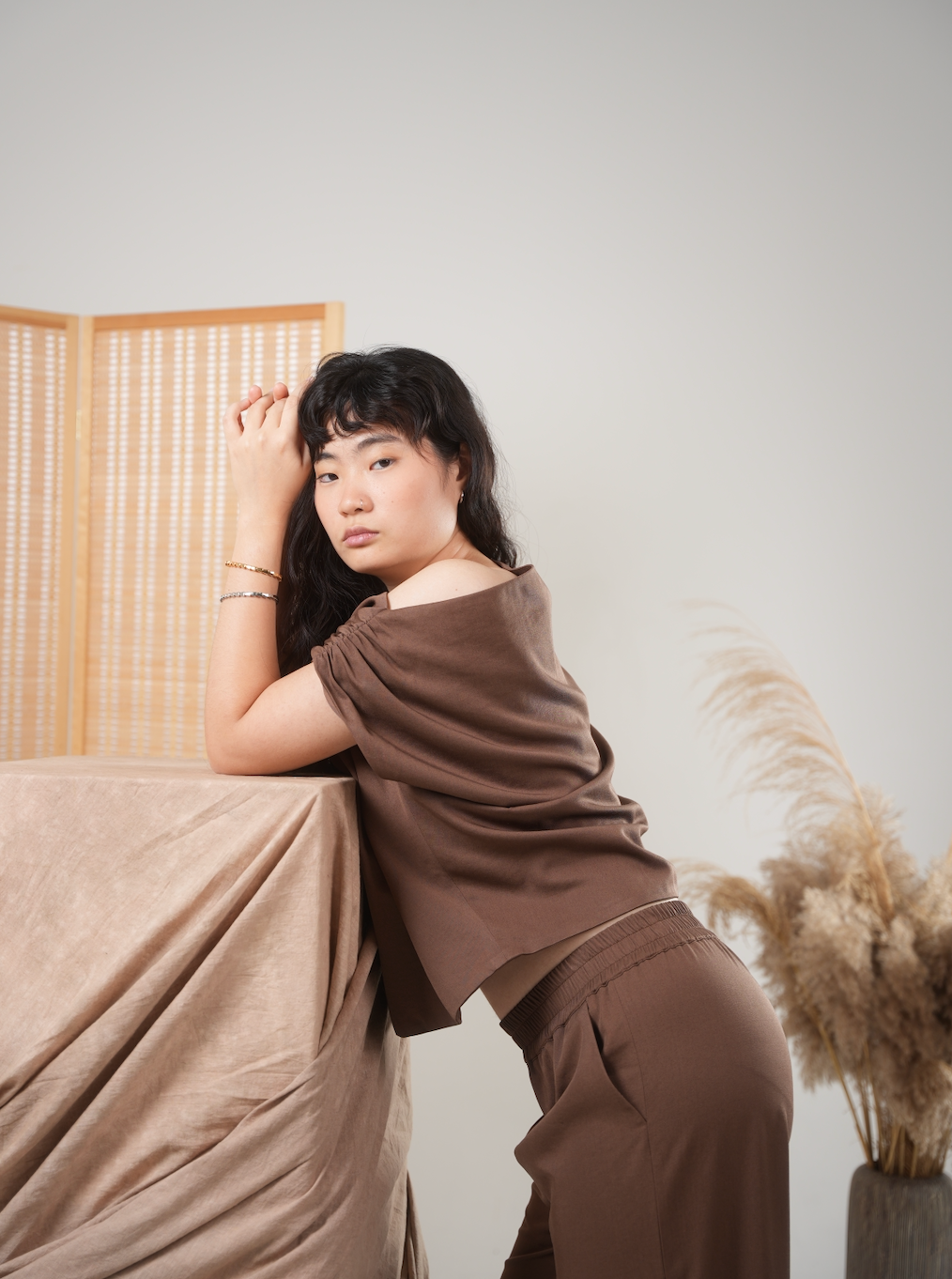 Asymmetrical Drape Top in Maple