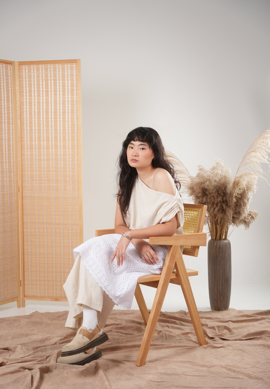 Panelled A Line Skirt in Wave Broderie