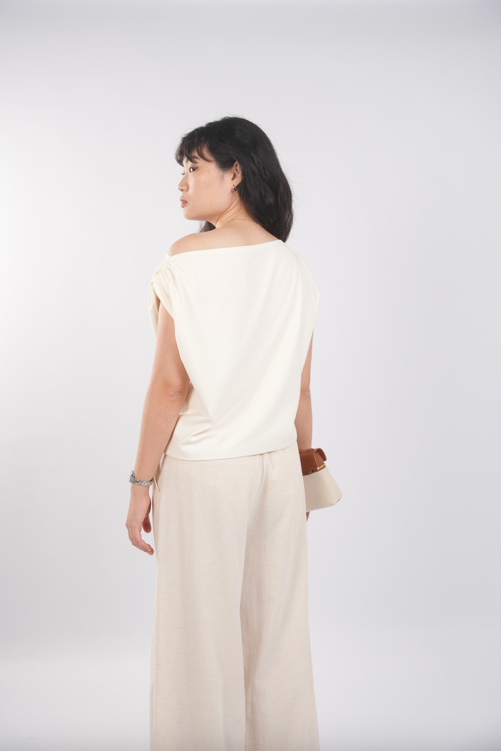 Asymmetrical Drape Top in Cream