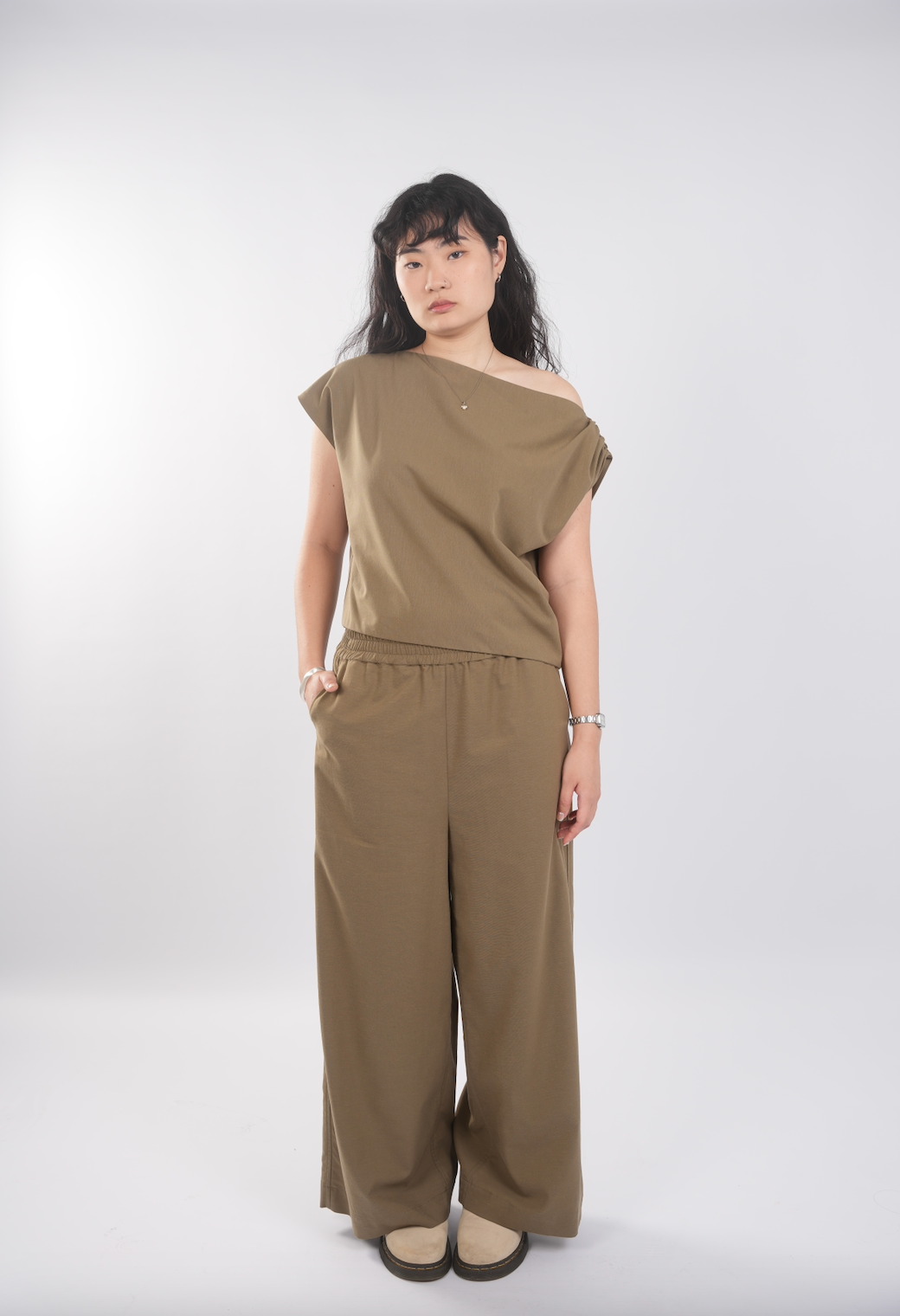 Asymmetrical Drape Top in Olive