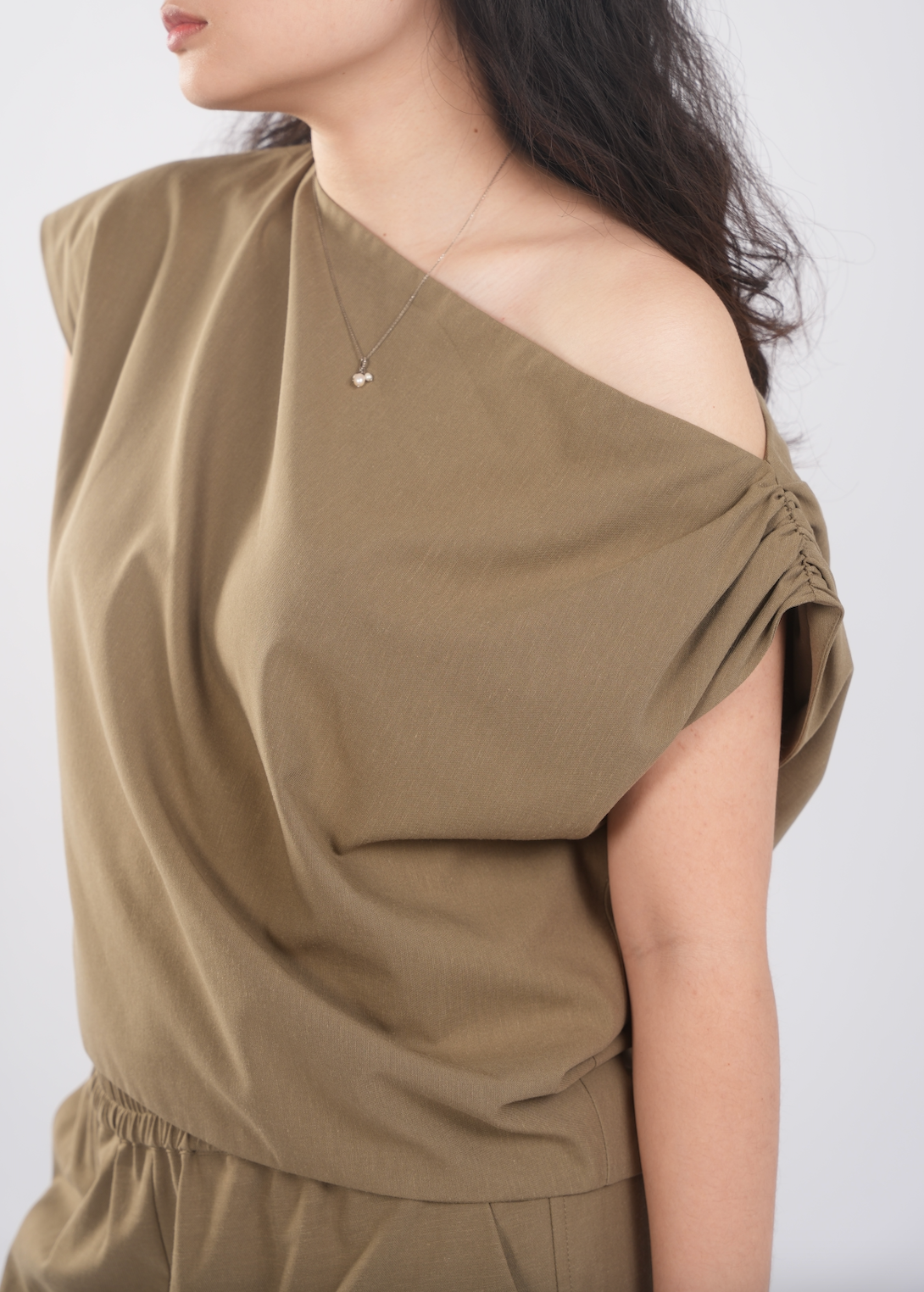 Asymmetrical Drape Top in Olive