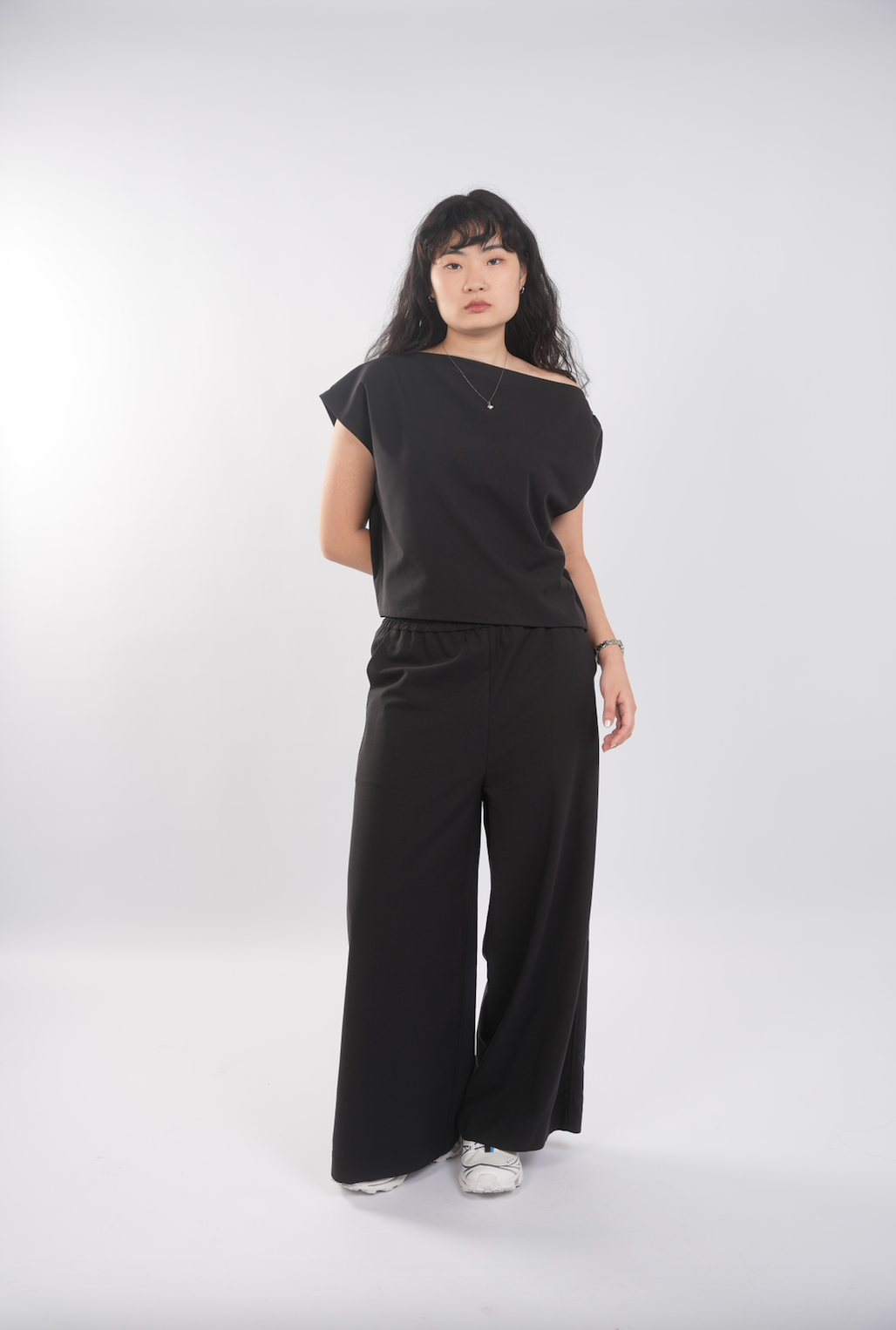 Asymmetrical Drape Top in Black