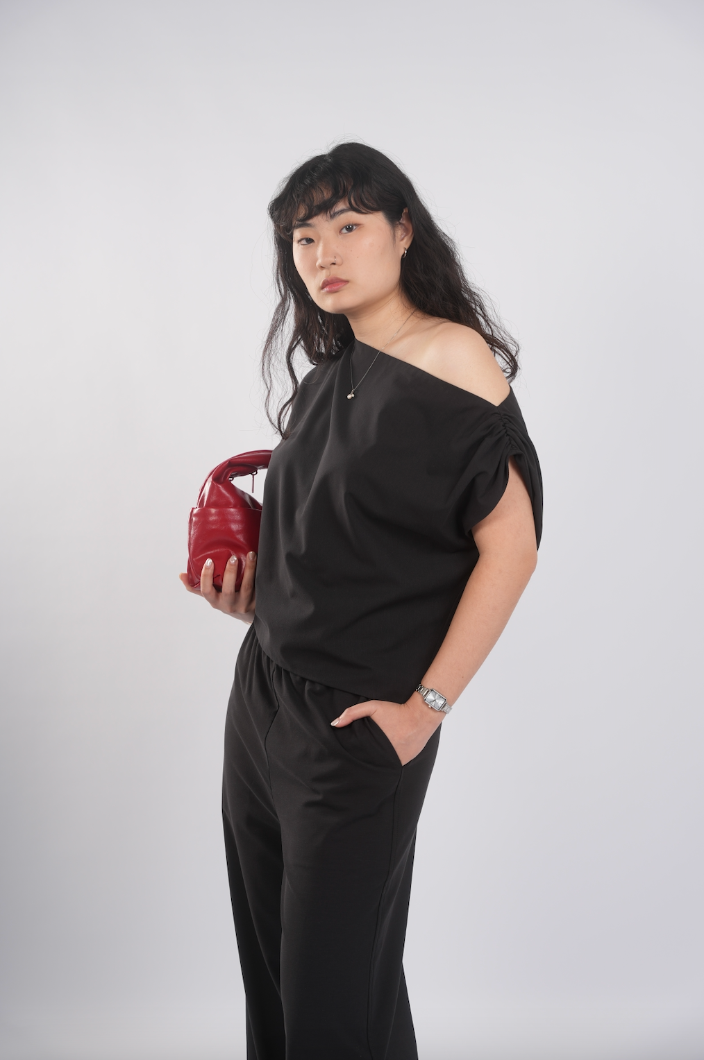 Asymmetrical Drape Top in Black