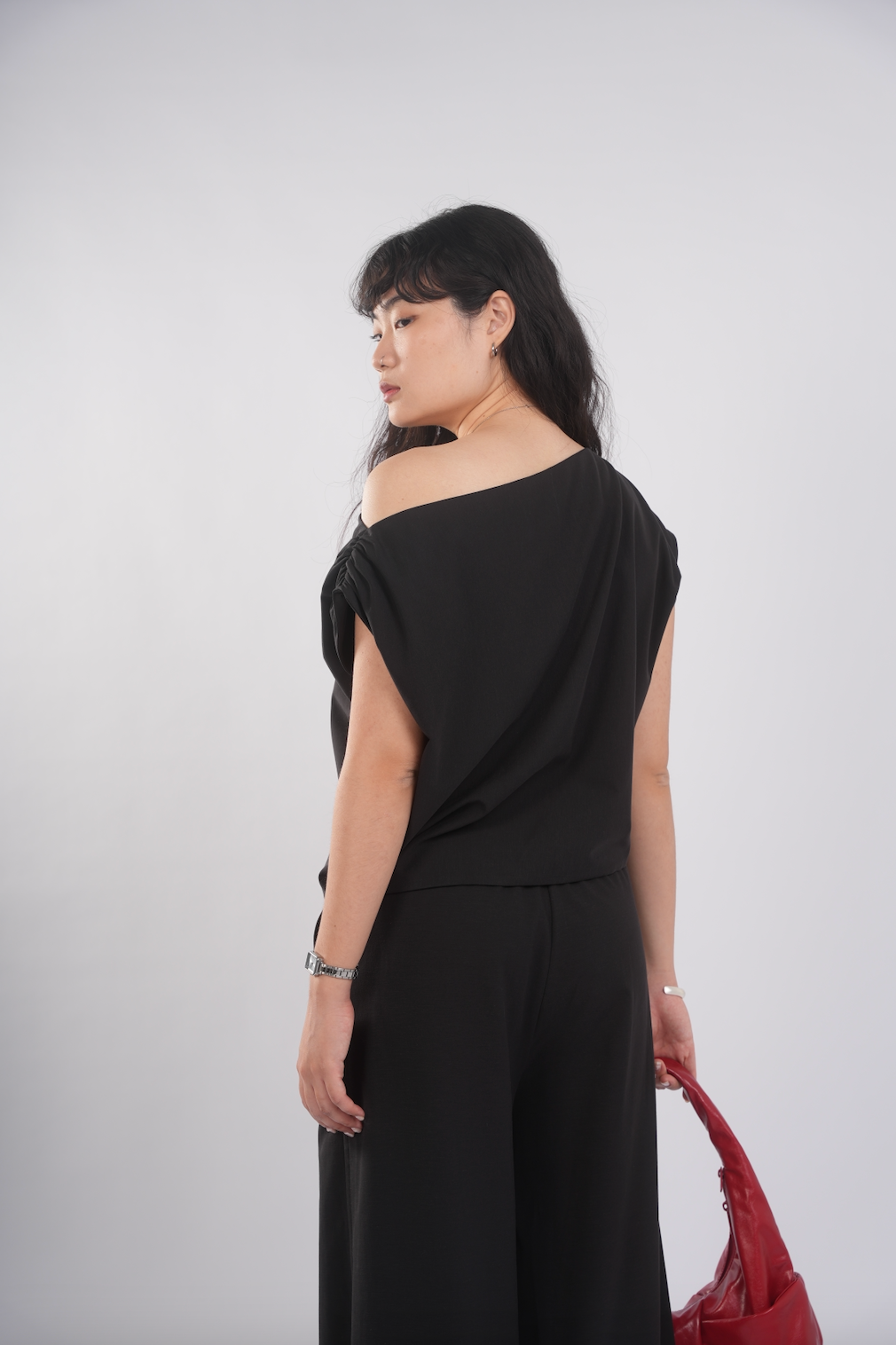 Asymmetrical Drape Top in Black