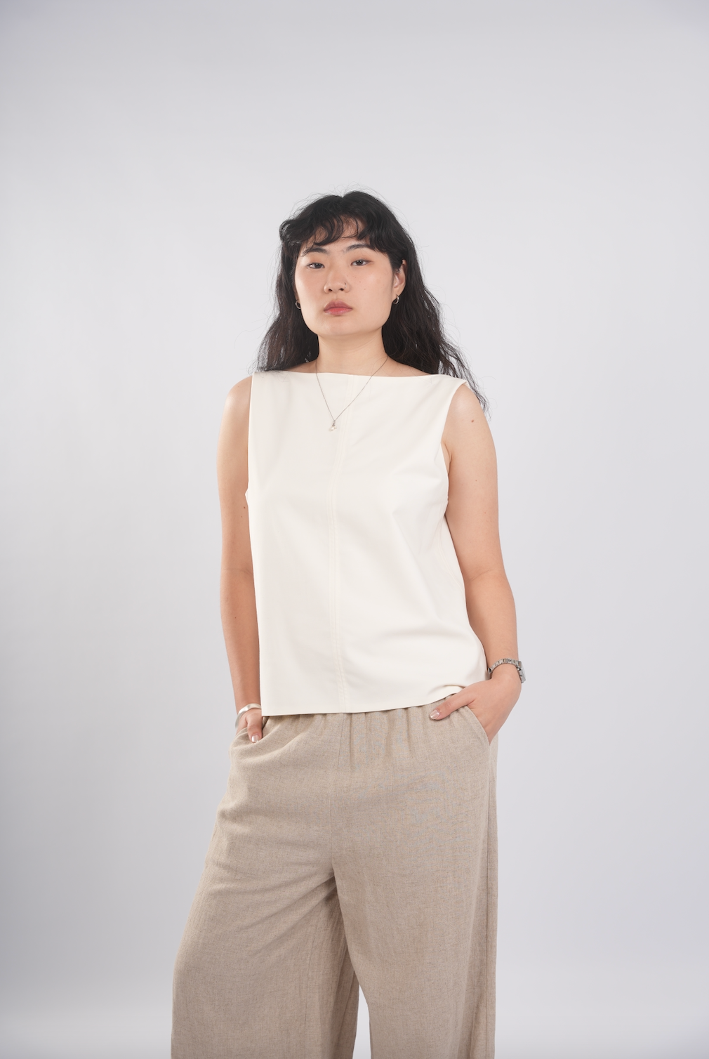 Boat Neck Tank in Cream