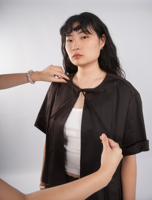 Pleated Shirt in Deep Cocoa