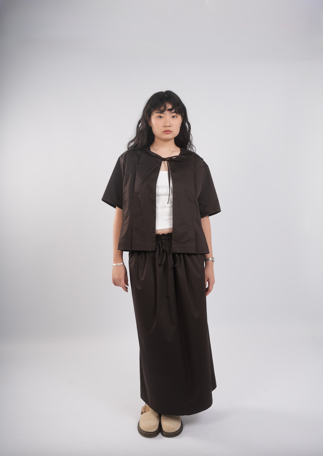 Pleated Shirt in Deep Cocoa
