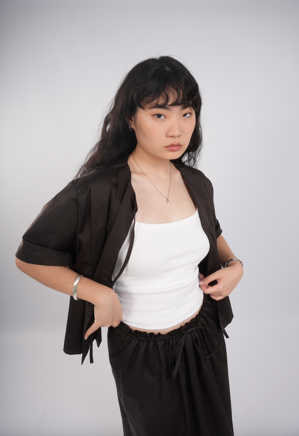 Pleated Shirt in Deep Cocoa