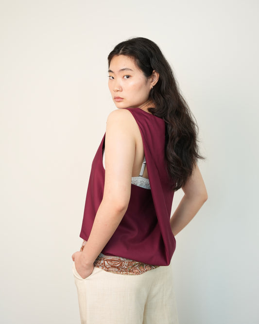 Twisted Back Tank in Wine