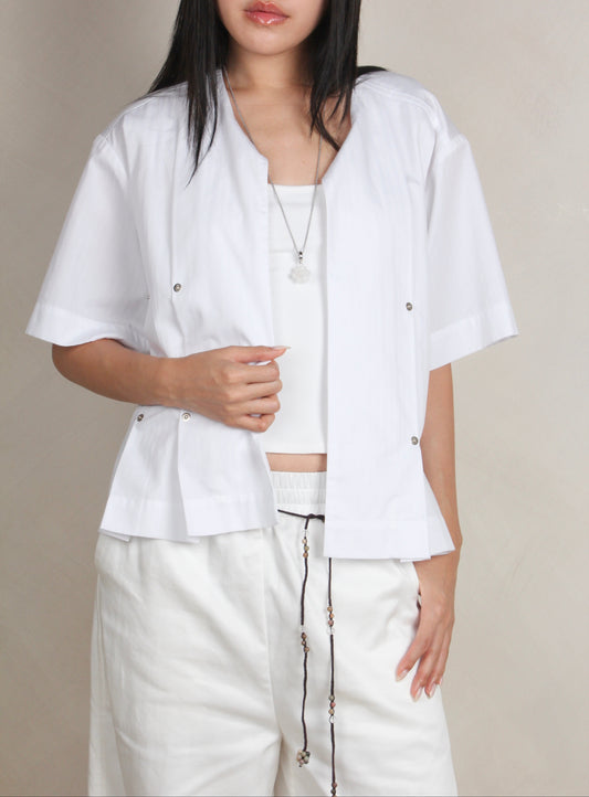 Pleated Shirt in White Dobby (preorder)