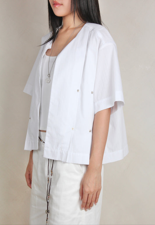 Pleated Shirt in White Dobby (preorder)