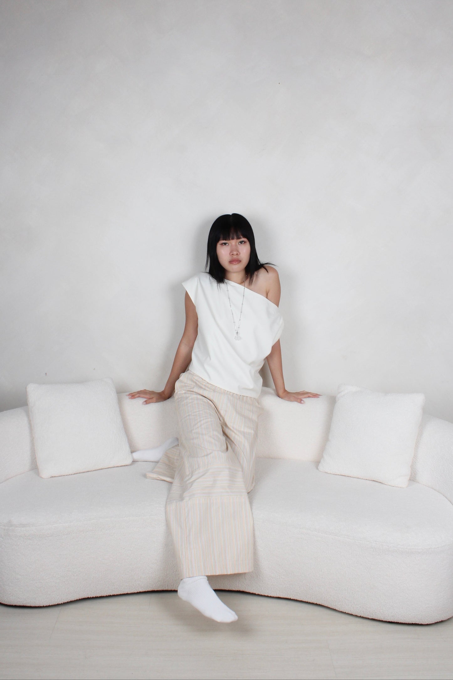 Asymmetrical Drape Top in Cream