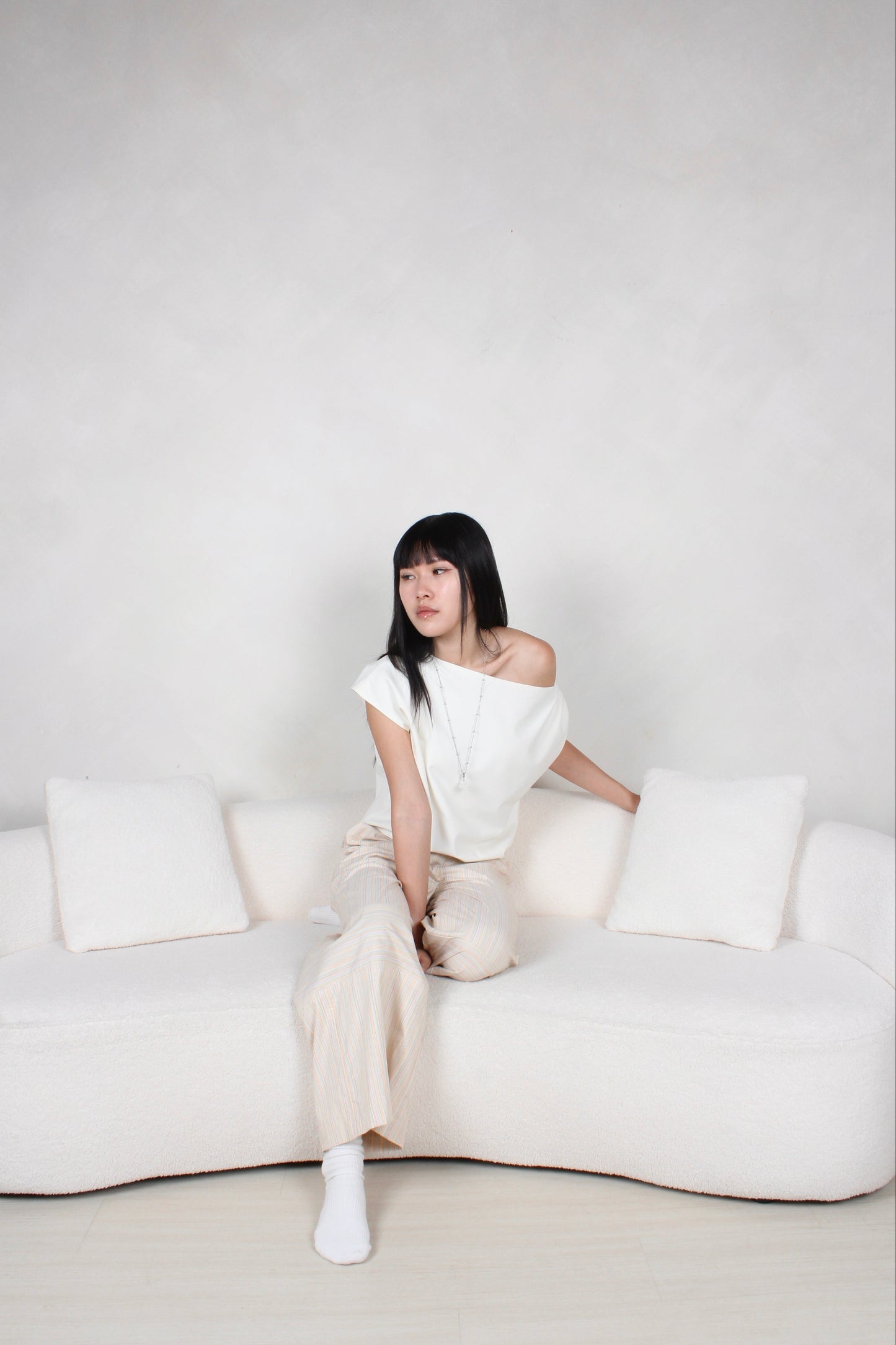 Asymmetrical Drape Top in Cream