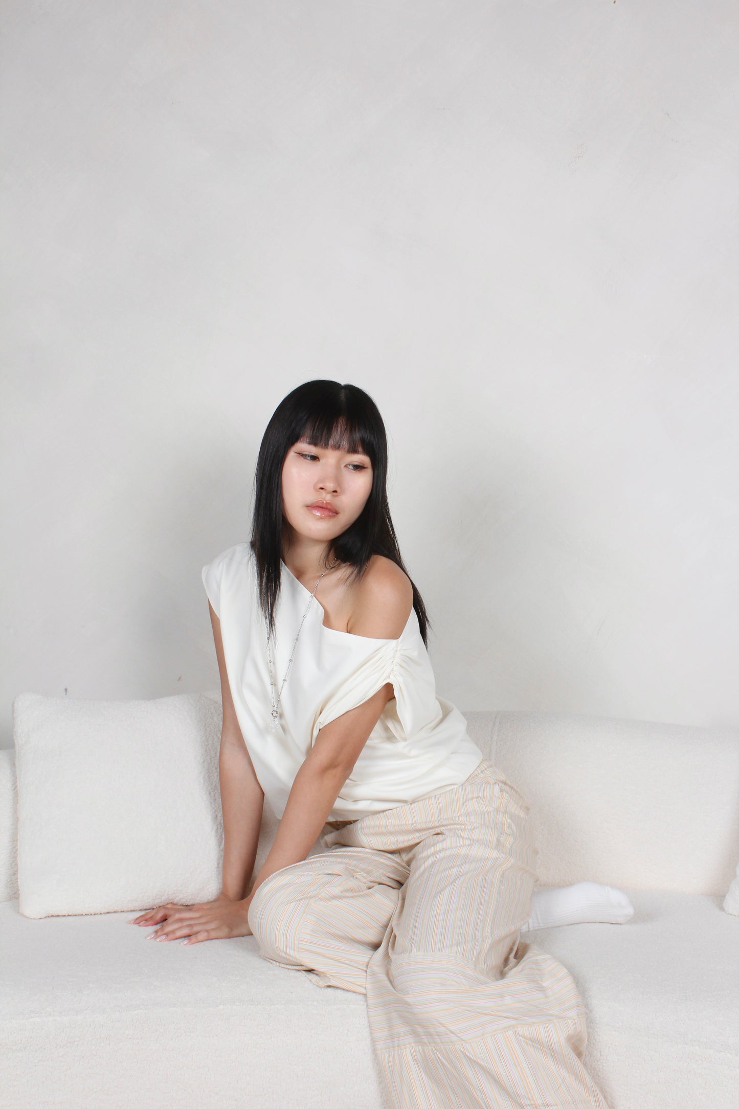 Asymmetrical Drape Top in Cream