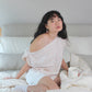 Asymmetrical Drape Top in Sakura Plaid