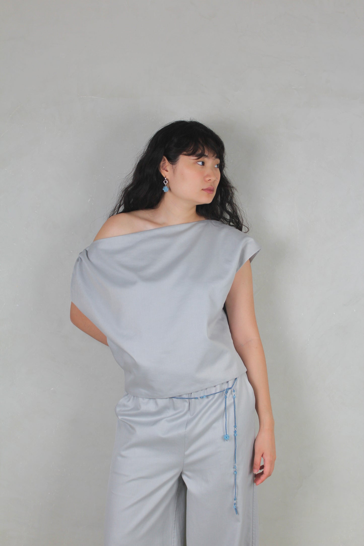 Asymmetrical Drape Top in Silver