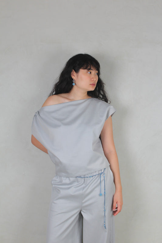 Asymmetrical Drape Top in Silver