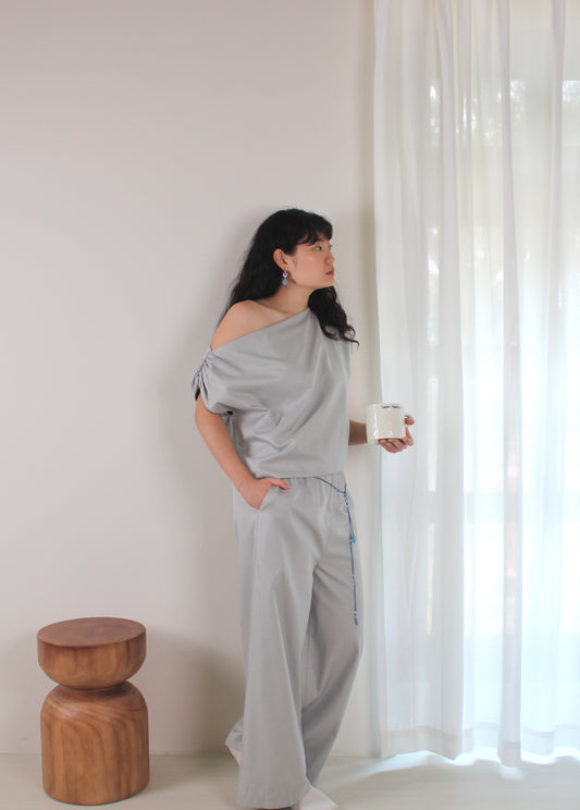Asymmetrical Drape Top in Silver