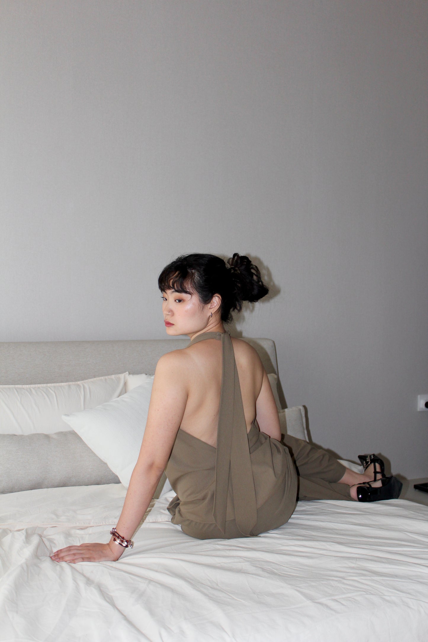Cowl Neck Halter in Olive