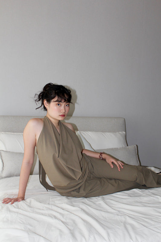 Cowl Neck Halter in Olive