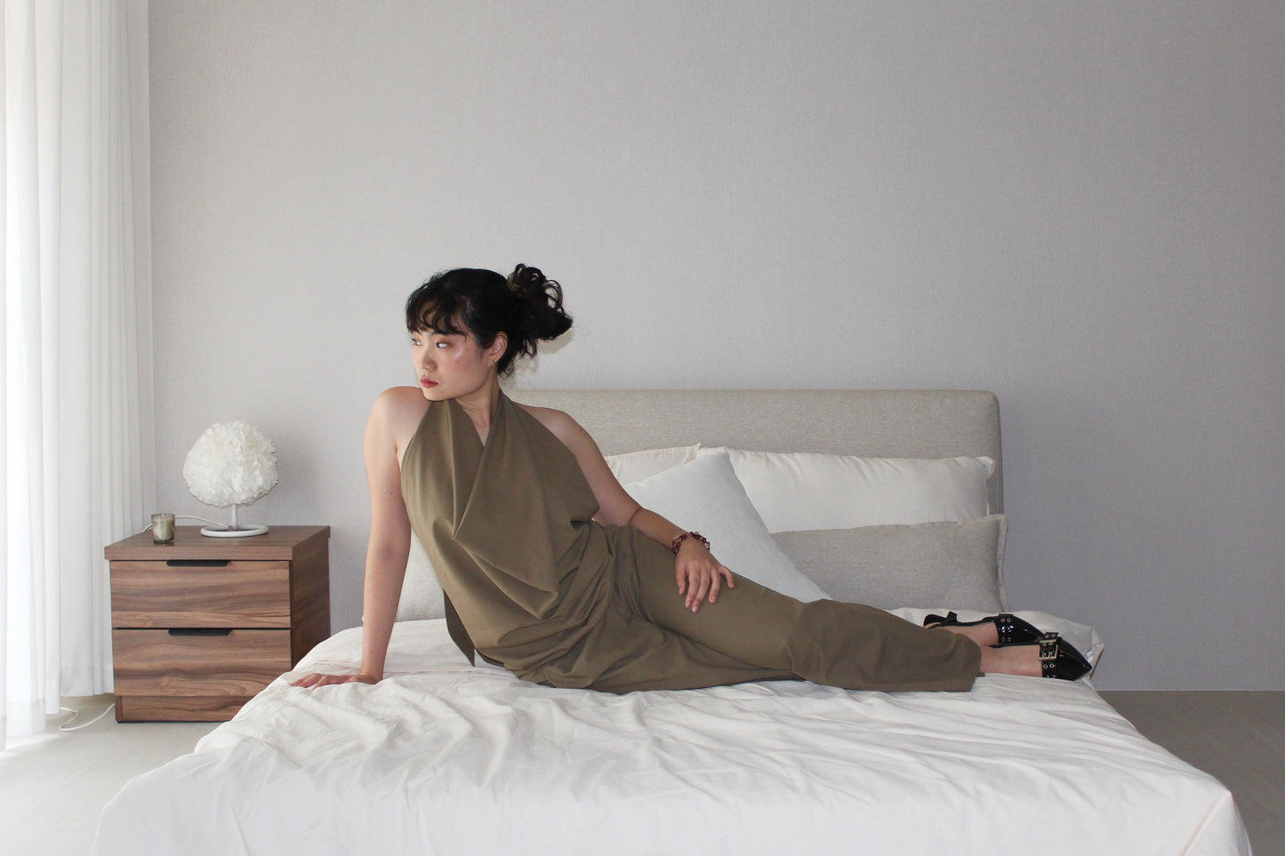 Cowl Neck Halter in Olive