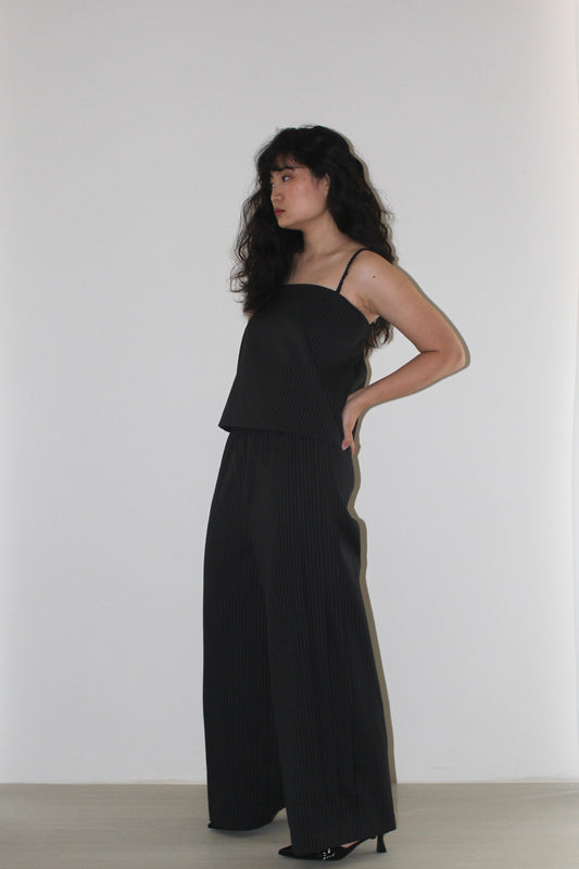 Unisex Pleated Cocoon Pants in Noir Stripe
