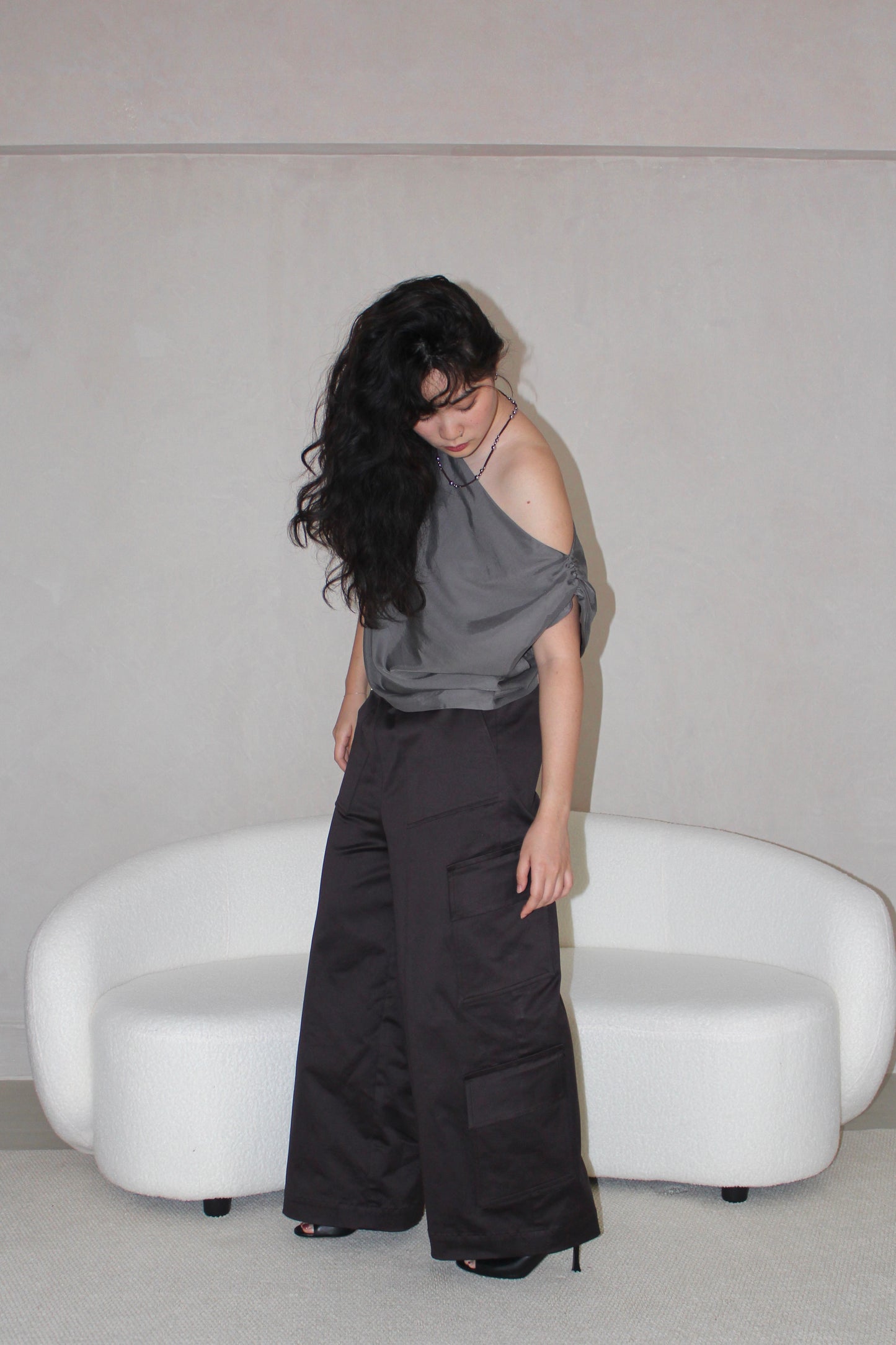 Asymmetrical Drape Top in Steel