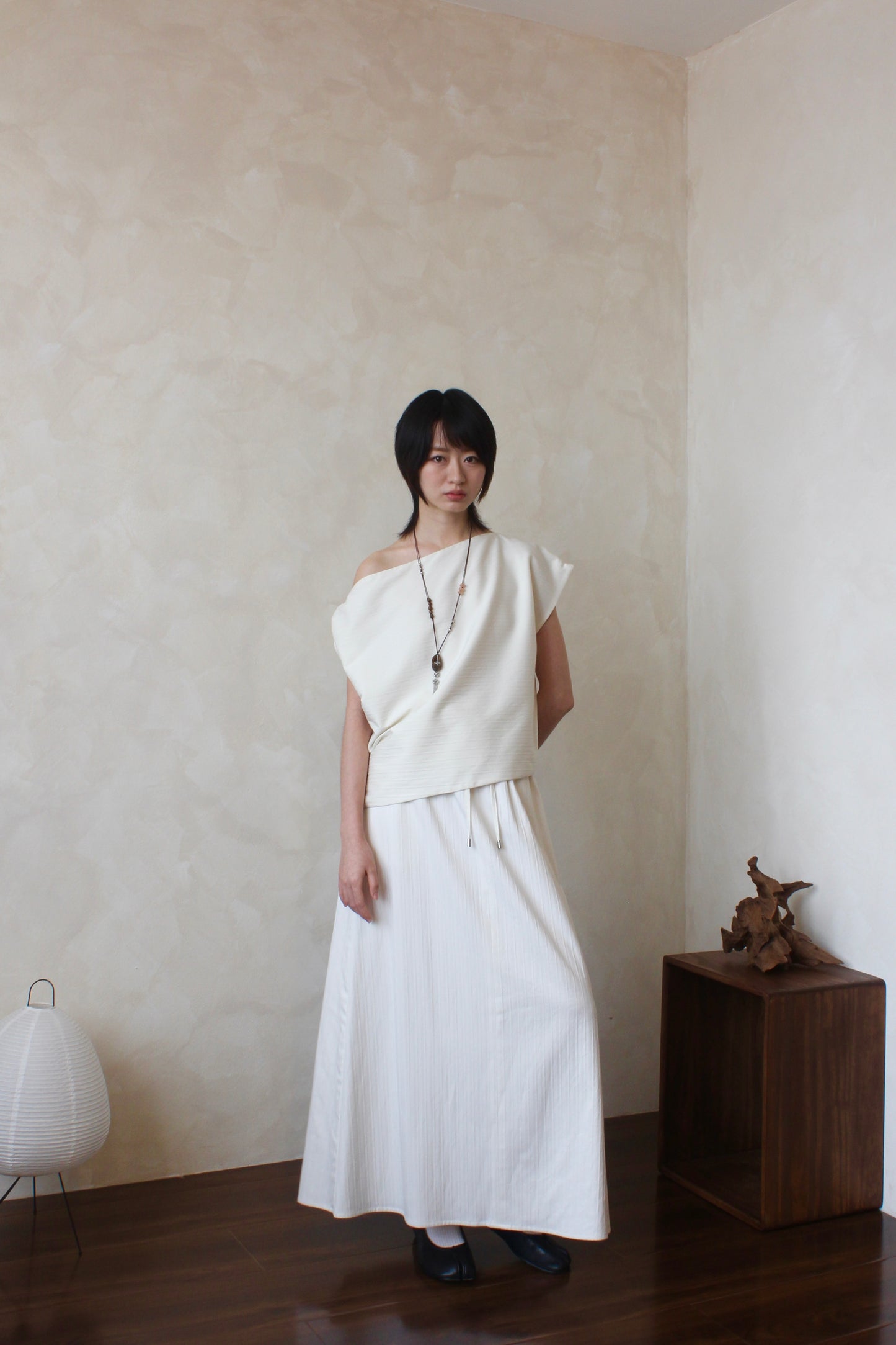 Asymmetrical Drape Top in Crème Stripe