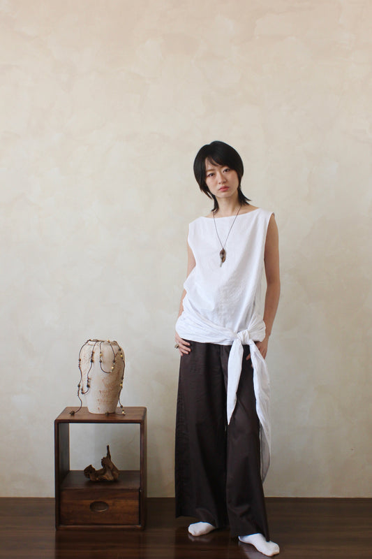 Boat Neck Tie Top in Cloud Crinkle