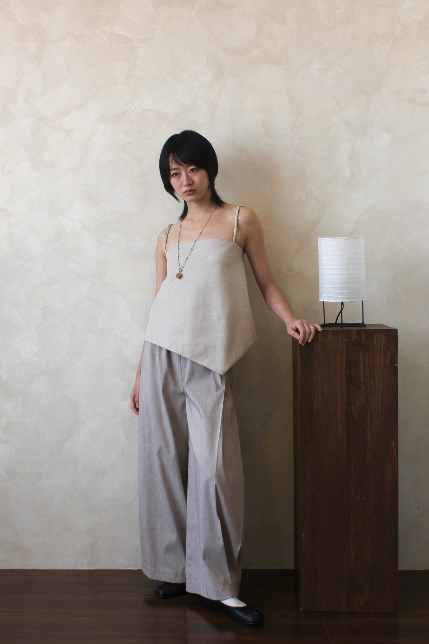 Gathered Cami Griege Stripe
