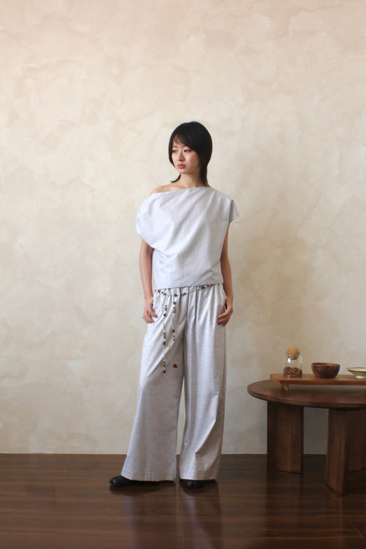 Asymmetrical Drape Top in Light Heather