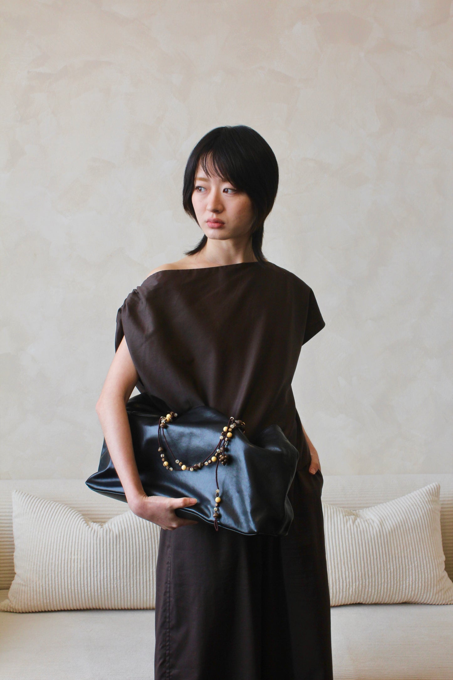 Asymmetrical Drape Top in Coffee Bean