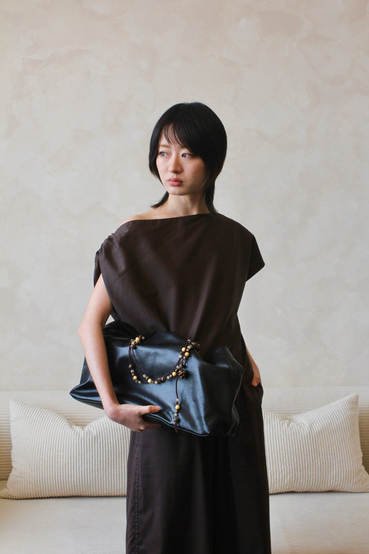 Asymmetrical Drape Top in Coffee Bean