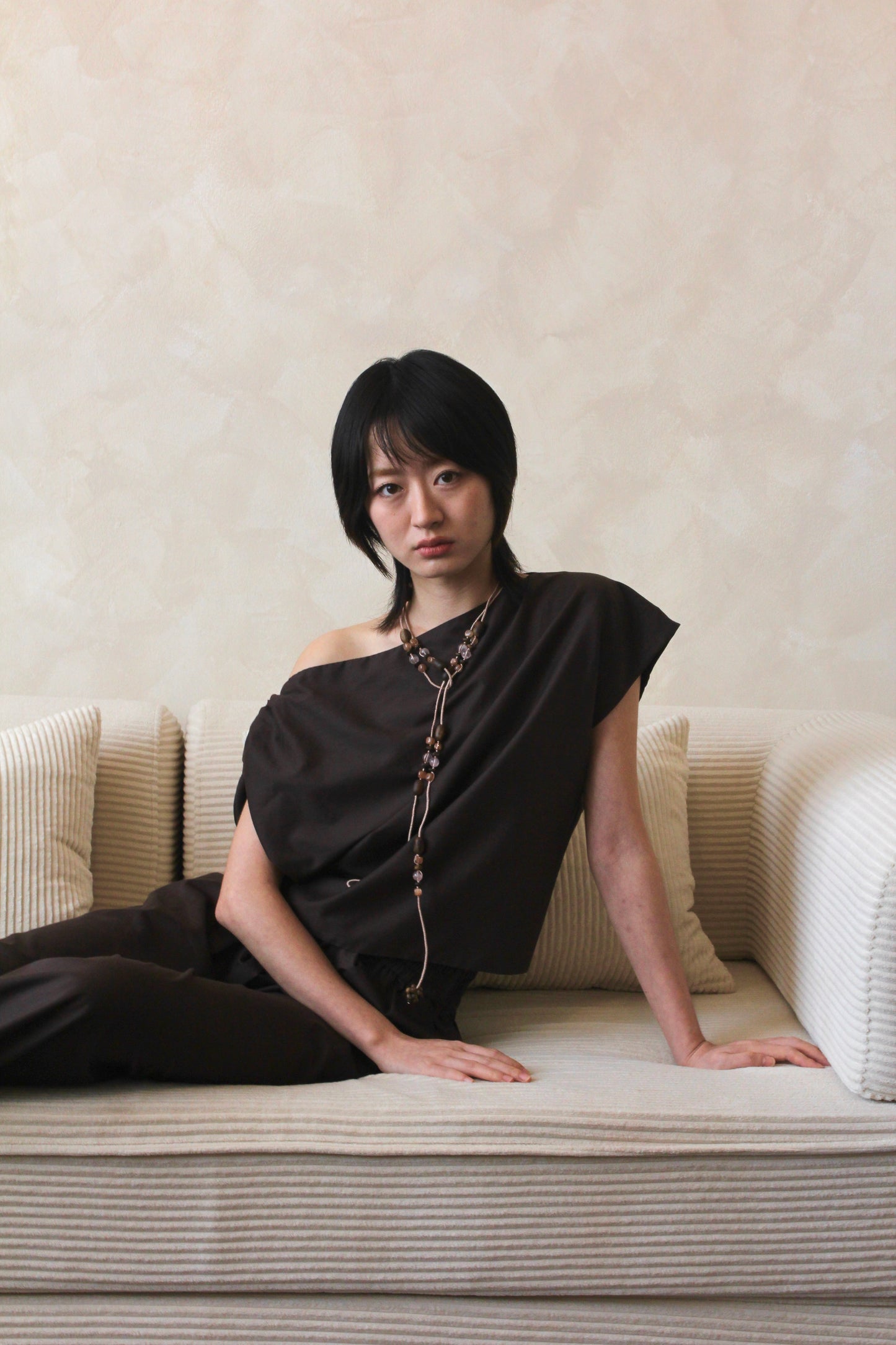 Asymmetrical Drape Top in Coffee Bean