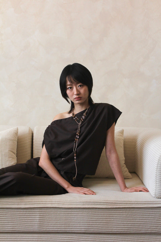 Asymmetrical Drape Top in Coffee Bean