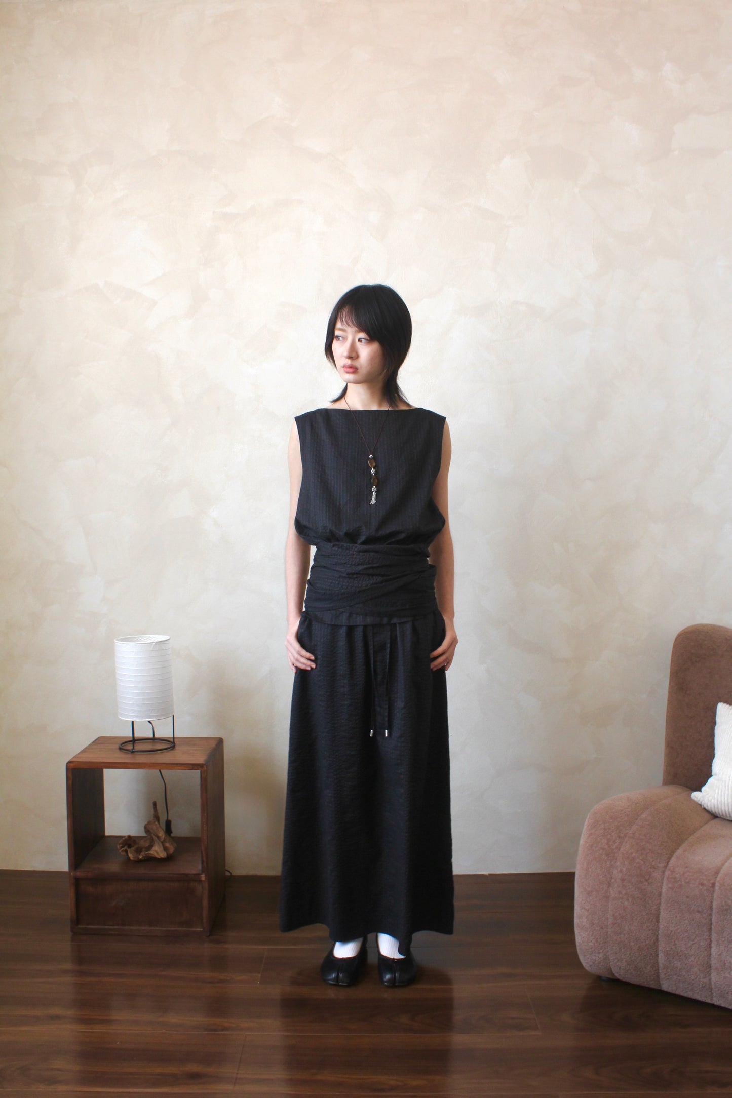 Boat Neck Tie Top in Shadow