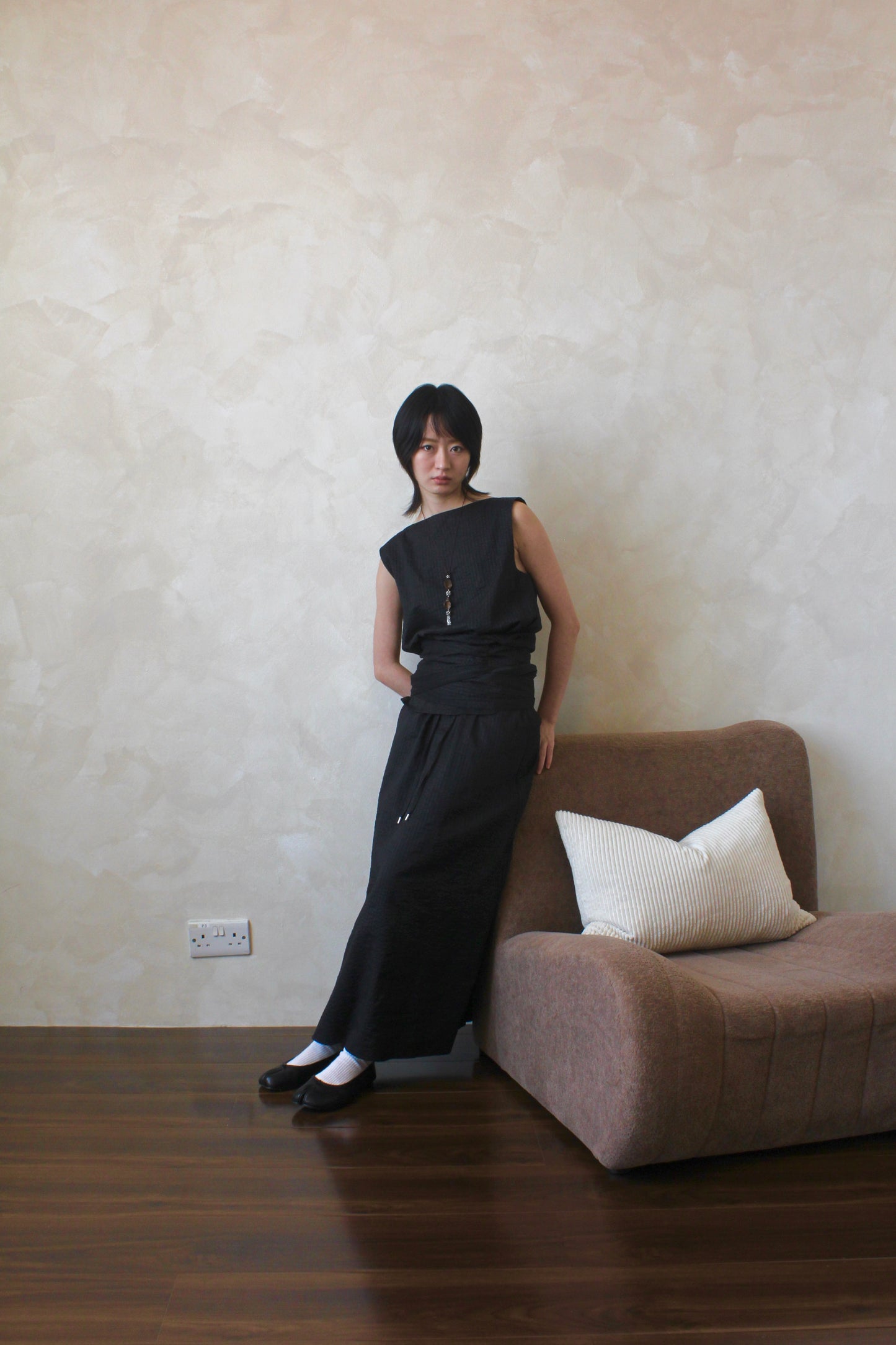 Boat Neck Tie Top in Shadow