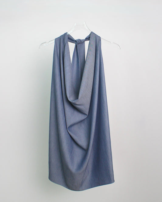 Cowl Neck Halter in Chambray