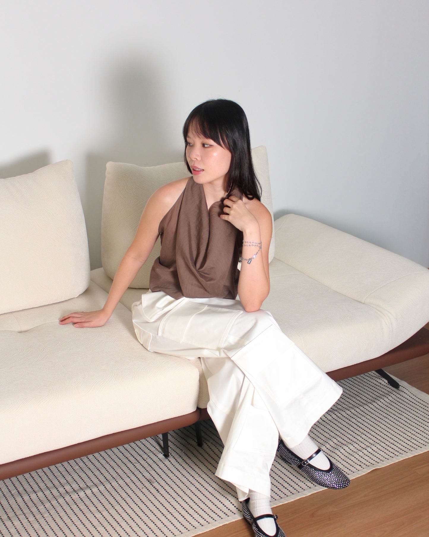 Cowl Neck Halter in Walnut