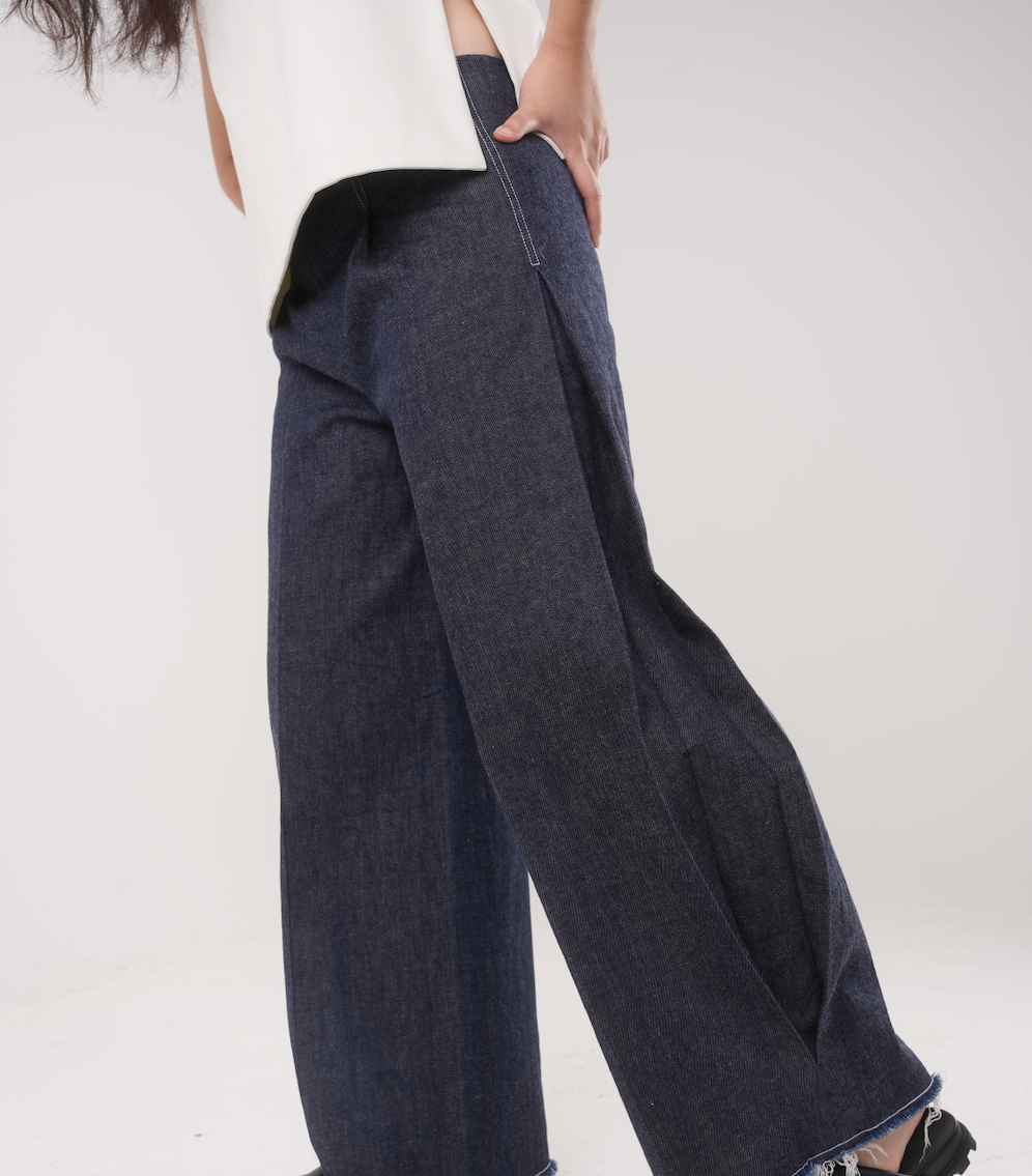 Cocoon Box Pleat Pants in Denim