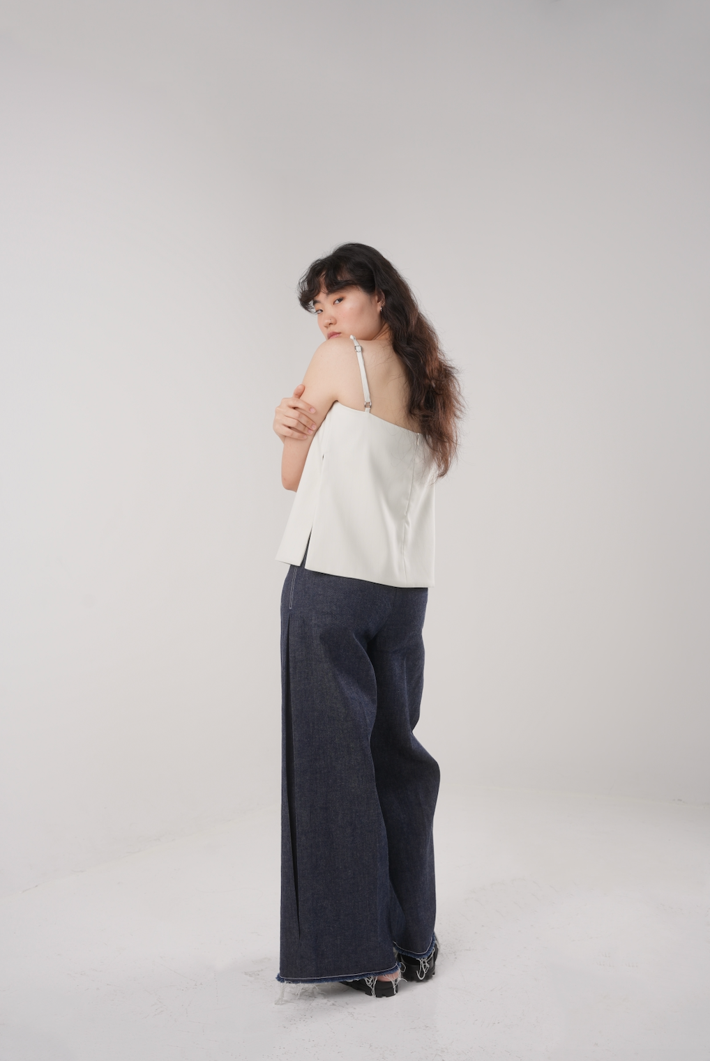 Cocoon Box Pleat Pants in Denim