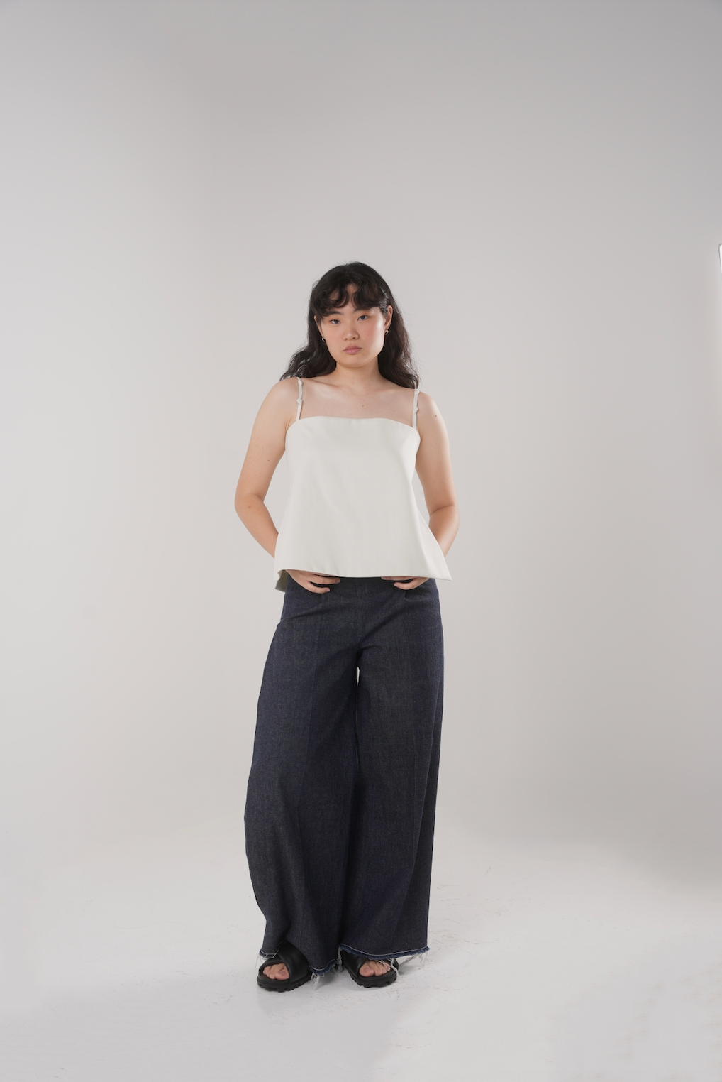 Cocoon Box Pleat Pants in Denim