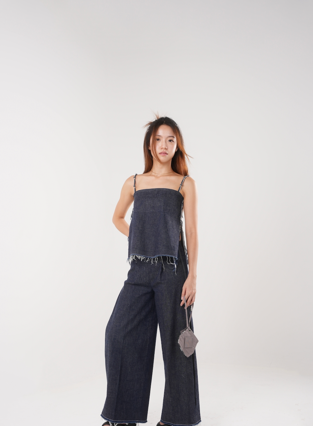 Cocoon Box Pleat Pants in Denim