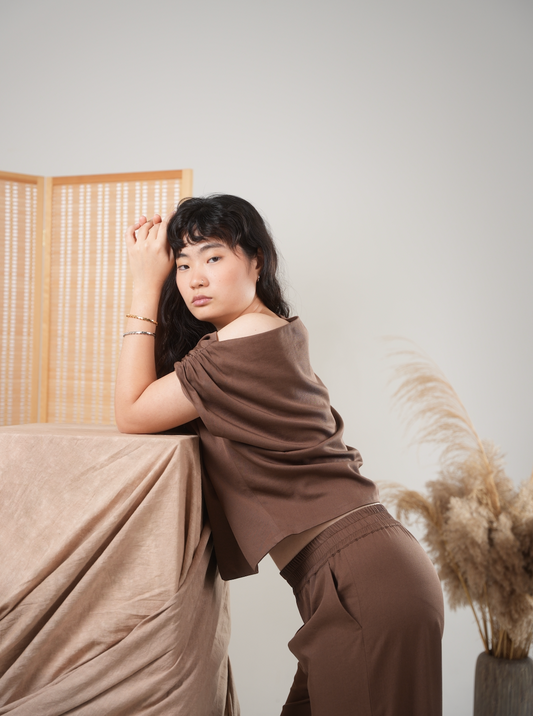 Asymmetrical Drape Top in Maple